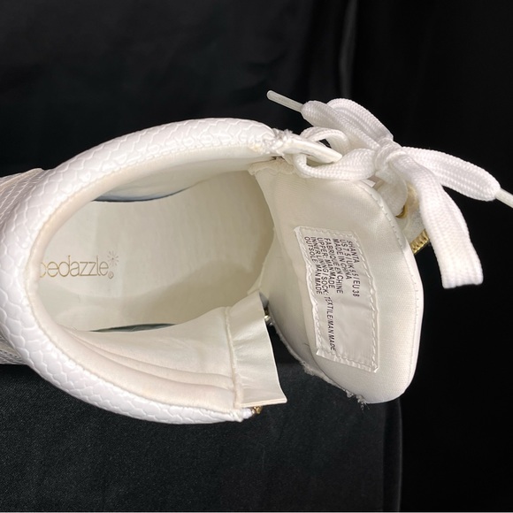 White Faux Snake Skin Wedge Sneakers - Picture 4 of 9